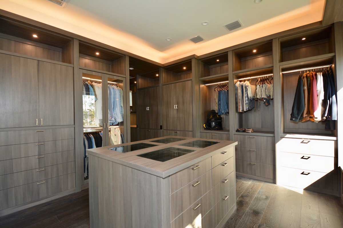 A stylish walk-in closet.